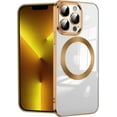 thumbnail image 1 of Compatible with iPhone 13 Pro Max Magnetic Case, Luxury Plating Clear Phone Case, Compatible with MagSafe for Women Girls with Camera Protector Soft TPU Shockproof Back Cover - Gold, 1 of 10