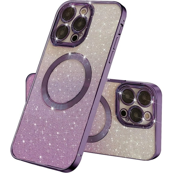 Compatible with iPhone 13 Pro Max Magnetic Gardient Glitter Case, Plating Bling Cute Case with MagSafe for Women Girls Full Camera Protector Back Cover for iPhone 13 Pro Max 6.7'' Purple