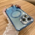 thumbnail image 1 of Compatible with iPhone 13 Pro Max Magnetic Gradient Glitter Case Luxury Plating Rhinestone Bling Soft TPU Clear Sparkle Case with MagSafe and Camera Lens Protection for Women Girls-Blue, 1 of 13