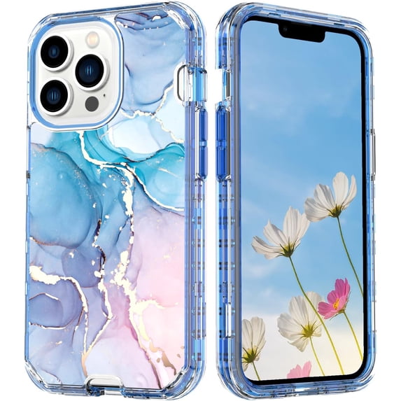 Compatible with iPhone 13 Pro Max Marble Case Glitter Marble Pattern Case Fashion Luxury 3 in 1 Shockproof Protective Cover for iPhone 13 Pro Max (6.7 inch) Women and Girls
