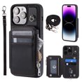 thumbnail image 1 of Compatible with iPhone 13 Pro Max PU Leather Clasp Flip Zipper Purse Case, with Shoulder Strap Lanyard for Women Credit Card Holder Cell Accessories Phone Cover for iPhone 13 Pro Max, Black, 1 of 9