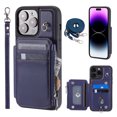 thumbnail image 1 of Compatible with iPhone 13 Pro Max PU Leather Clasp Flip Zipper Purse Case, with Shoulder Strap Lanyard for Women Credit Card Holder Cell Accessories Phone Cover for iPhone 13 Pro Max, Blue, 1 of 9
