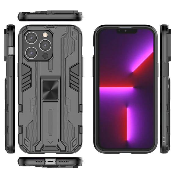 Compatible With iPhone 13 Pro Max Phone Case Military Grade Protection Kickstand Shockproof Anti-Scratch Anti-Fingerprint Lightweight Rugged Phone Cover for Men or Women,Black