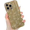 thumbnail image 1 of Compatible with iPhone 13 Pro Max Phone Case for Women, Fashion 3D Woven Pattern Plating Case, Grid Printed Soft Silicone Shockproof Camera Protective for iPhone 13 Pro Max case- Gold, 1 of 14