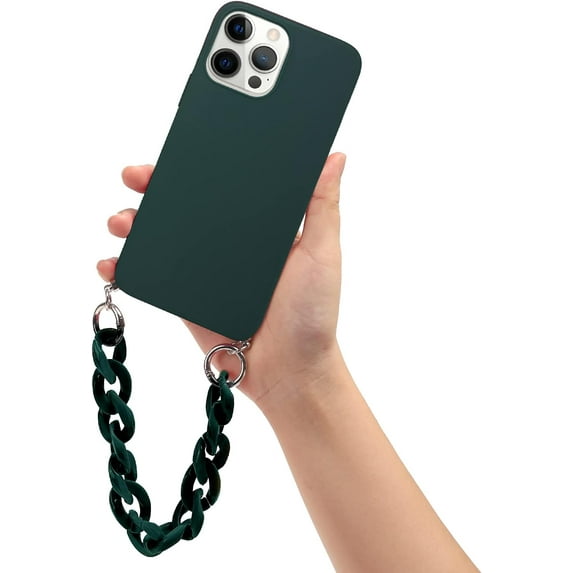 Compatible with iPhone 13 Pro Max Plain Color Case with Bracelet Strap, Phone Case with Detachable Lanyard Adjustable Rope Slim Glossy Soft Shockproof Protective Bumper Shell Phone Cover