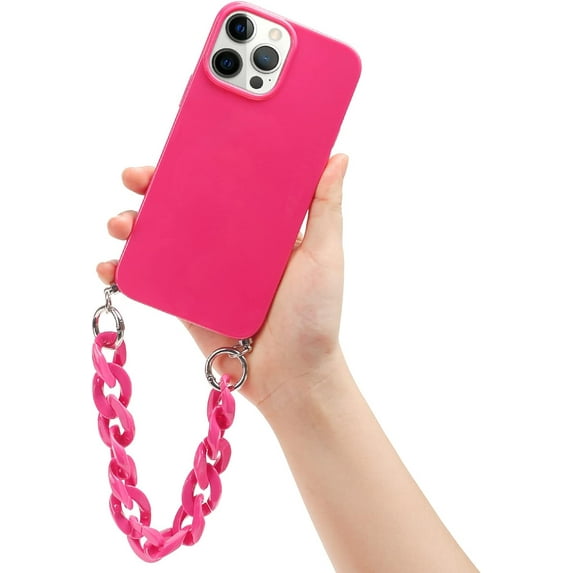 Compatible with iPhone 13 Pro Max Plain Color Case with Bracelet Strap, Phone Case with Detachable Lanyard Adjustable Rope Slim Glossy Soft Shockproof Protective Bumper Shell Phone Cover Rose