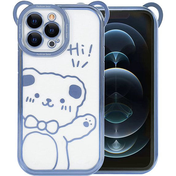 Compatible with iPhone 13 Pro Max Plating Bear Case for Women Girls,Cute Sparkle Transparent Soft TPU Stylish Bear Pattern Shockproof Slim Luxury Clear Case Cover for iPhone 13 Pro Max-Blue