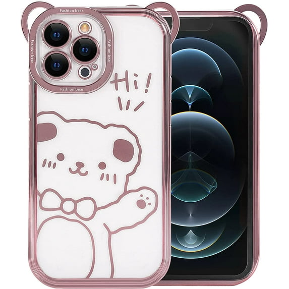 Compatible with iPhone 13 Pro Max Plating Bear Case for Women Girls,Cute Sparkle Transparent Soft TPU Stylish Bear Pattern Shockproof Slim Luxury Clear Case Cover for iPhone 13 Pro Max-Pink