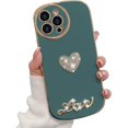 thumbnail image 1 of Compatible with iPhone 13 Pro Max Plating Heart Diamond Case Bling Glitter Crystal Rhinestones Cover Fashion Luxury Love Gemstone Design Camera Protective for Women Girls Girly, 1 of 8