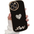 thumbnail image 1 of Compatible with iPhone 13 Pro Max Plating Heart Diamond Case Bling Glitter Crystal Rhinestones Cover Fashion Luxury Love Gemstone Design Camera Protective for Women Girls Girly, 1 of 8