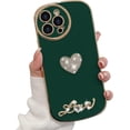 thumbnail image 1 of Compatible with iPhone 13 Pro Max Plating Heart Diamond Case Bling Glitter Crystal Rhinestones Cover Fashion Luxury Love Gemstone Design Camera Protective for Women Girls Girly, 1 of 8
