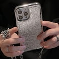thumbnail image 1 of Compatible with iPhone 13 Pro Max Pleated Crossbody Case Bracelet Chain Wrist Strap Bling Electroplated Sparkly Fashion Bumper Shockproof Protective Cover for Girls Women Sliver, 1 of 10