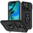 thumbnail image 1 of Compatible with iPhone 13 Pro Max with Slide Cover Lens Protection & Kickstand, Built-in 360° Rotate Ring Stand Magnetic Card Slot Hybrid Cover Case for iPhone 13 Pro Max (Black), 1 of 8