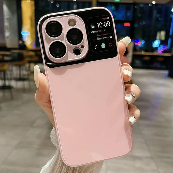 Compatible with iPhone 13 Pro Max Slim Case,Luxury Bling Transparent Hard PC Anti-Scratch Shockproof Case with Window Glass Lens Camera Protectorfor iPhone 13 Pro Max Women Girl Men-Pink