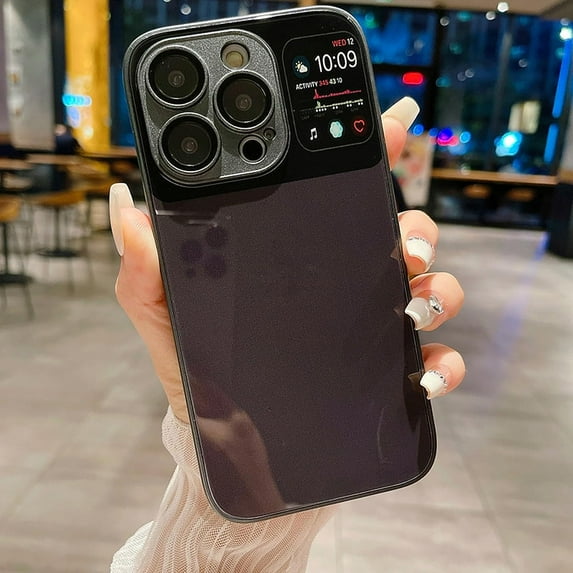 Compatible with iPhone 13 Pro Max Slim Case,Luxury Bling Transparent Hard PC Anti-Scratch Shockproof Case with Window Glass Lens Camera Protectorfor iPhone 13 Pro Max Women Girl Men-Black