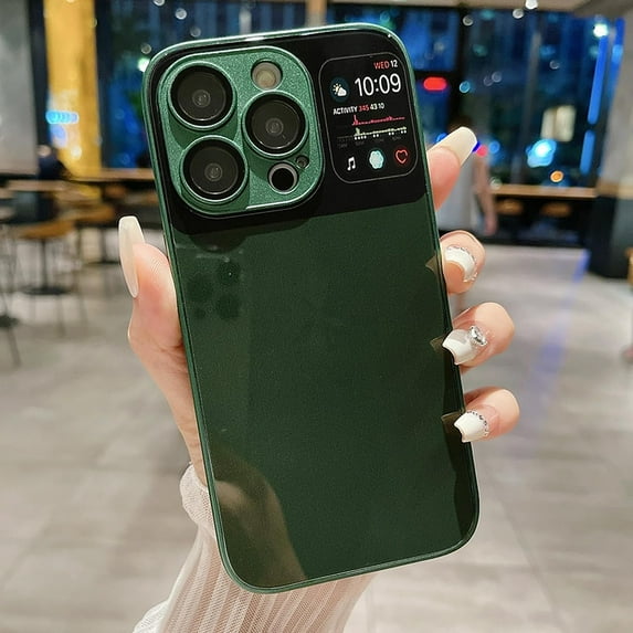 Compatible with iPhone 13 Pro Max Slim Case,Luxury Bling Transparent Hard PC Anti-Scratch Shockproof Case with Window Glass Lens Camera Protectorfor iPhone 13 Pro Max Women Girl Men-Green