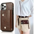 thumbnail image 1 of Compatible with iPhone 13 Pro Max Wallet Case with Card Holder Crossbody Neck Strap Lanyard Handbag Wrist Strap Purse for Women PU Leather Flip Case with Credit Card Kickstands Stand Case Brown, 1 of 16