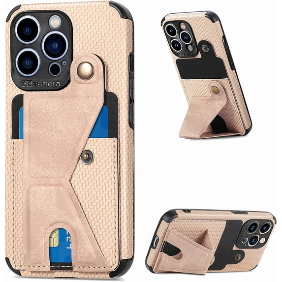 Compatible with iPhone 13 Pro Max Wallet Case with Card Holder,PU Leather Kickstand Slim Case,Magnetic Clasp and Durable Shockproof Cover,Beige,6.7 Inch