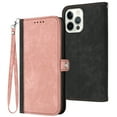 thumbnail image 1 of Compatible With iPhone 13 Pro Max Wallet Case Full Coverage Dustproof Built-in Magnet Closure Kickstand Shockproof Card Pocket Wristband Strap Phone Cover for Women or Men,Pink, 1 of 9
