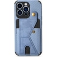thumbnail image 1 of Compatible with iPhone 13 Pro Max Wallet Case, Kickstand Case with Credit Card Holder, Protective Phone Case with Shockproof TPU and Soft PU Leather Weave Pattern Cover - Blue, 1 of 13