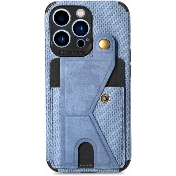 Compatible with iPhone 13 Pro Max Wallet Case, Kickstand Case with Credit Card Holder, Protective Phone Case with Shockproof TPU and Soft PU Leather Weave Pattern Cover - Blue