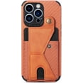 thumbnail image 1 of Compatible with iPhone 13 Pro Max Wallet Case, Kickstand Case with Credit Card Holder, Protective Phone Case with Shockproof TPU and Soft PU Leather Weave Pattern Cover - Brown, 1 of 13