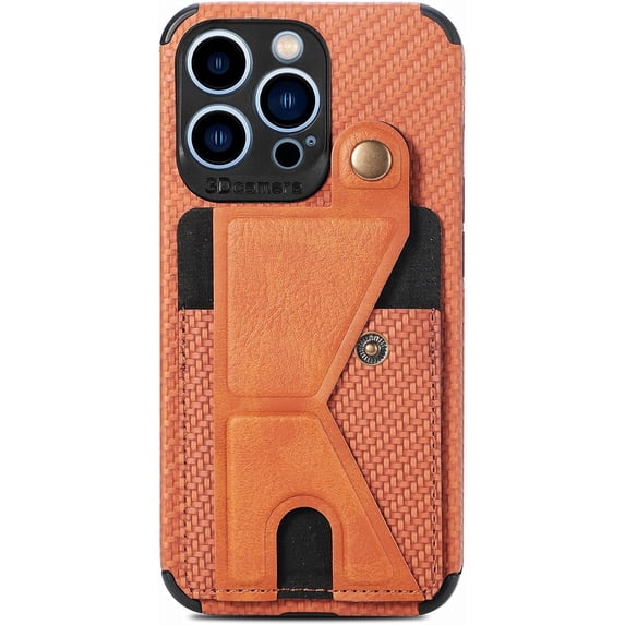 Compatible with iPhone 13 Pro Max Wallet Case, Kickstand Case with Credit Card Holder, Protective Phone Case with Shockproof TPU and Soft PU Leather Weave Pattern Cover - Brown