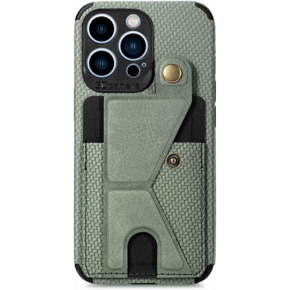 Compatible with iPhone 13 Pro Max Wallet Case, Kickstand Case with Credit Card Holder, Protective Phone Case with Shockproof TPU and Soft PU Leather Weave Pattern Cover - Green