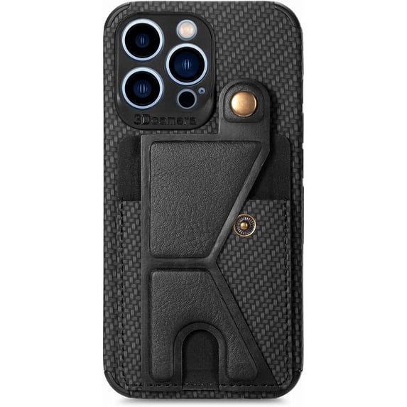 Compatible with iPhone 13 Pro Max Wallet Case, Kickstand Case with Credit Card Holder, Protective Phone Case with Shockproof TPU and Soft PU Leather Weave Pattern Cover - Black