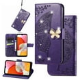 thumbnail image 1 of Compatible with iPhone 13 Pro Max Wallet Case, [Kickstand Feature][Wrist Strap][Card Slots][3D Bling Rhinestone Emboss Butterfly] Leather Magnetic Flip Case for Apple iPhone 13 Pro Max, Purple, 1 of 6