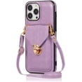 thumbnail image 1 of Compatible with iPhone 13 Pro Max Wallet Case PU Leather Crossbody Strap Lanyard Clasp Durable Card Holder Slot Protective Cover for Women Girls Purple, 1 of 10