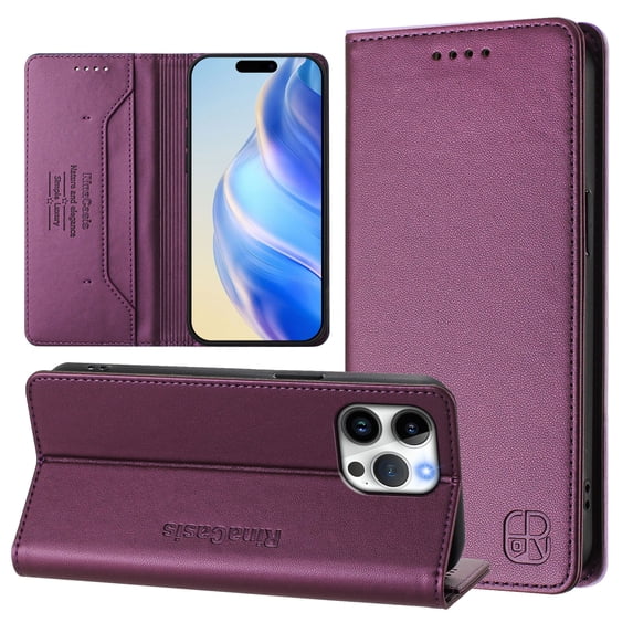 Compatible with iPhone 13 Pro Max Wallet Case, PU Leather Flip Case with RFID Blocking Card Slots, Kickstand Slim Fit Magnetic Wireless Charging Phone Cover for iPhone 13 Pro Max, Darkpurple