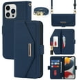 thumbnail image 1 of Compatible with iPhone 13 Pro Max Wallet Case, Premium PU Leather Card Slots Removable Adjustable Crossbody Strap Magnetic Leather Case with Kickstand & Make-up Mirror for iPhone 13 Pro Max,Blue, 1 of 7