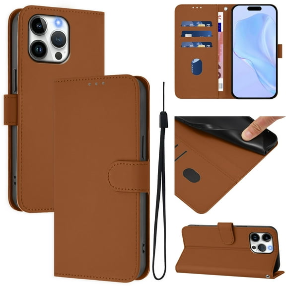 Compatible with iPhone 13 Pro Max Wallet Case with RFID Blocking Credit Card Holder, PU Leather Folio Flip Kickstand Protective Shockproof Anti-fall Phone Case Cover Women Men,Brown