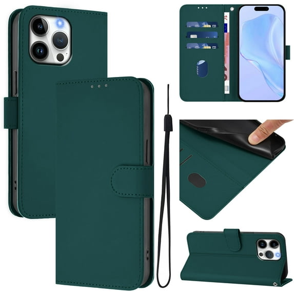 Compatible with iPhone 13 Pro Max Wallet Case with RFID Blocking Credit Card Holder, PU Leather Folio Flip Kickstand Protective Shockproof Anti-fall Phone Case Cover Women Men,Darkgreen