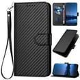 thumbnail image 1 of Compatible with iPhone 13 Pro Max Wallet Case, with Wrist Strap Carbon Fiber Texture PU Leather Flip Card Holder Stand Phone Cover for iPhone 13 Pro Max Women Men, Black, 1 of 9