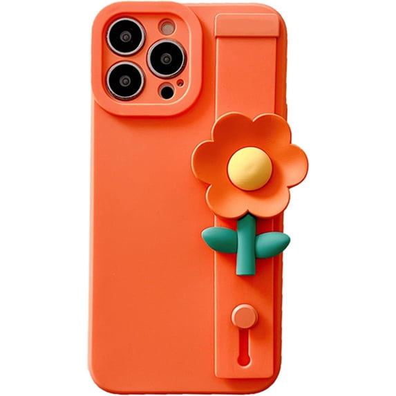 Compatible with iPhone 13 Pro Max Wrist Strap Case Kickstand Holder Hand Strap Flowers Lens Camera Protection Cute Fashion Soft TPU Shockproof Protective Cover for Girls and Women
