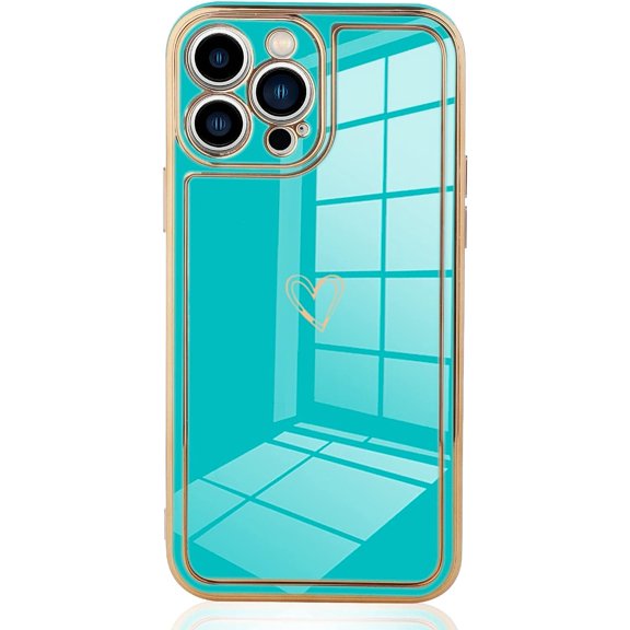 Compatible iPhone 13 Pro Max case for Women 6.1" 2021, Soft TPU Shockproof Camera Case Luxury Plating Heart for iPhone 13 Pro Max case (Green)