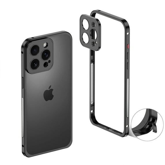 Compatible with iPhone 13 Pro Metal Bumper Phone Case,Slim Fit No Back Design Excellent Heat Dissipation,With Lens Protector,Shockproof Anti-fall Ultra Slim Rugged Frame Case,Black