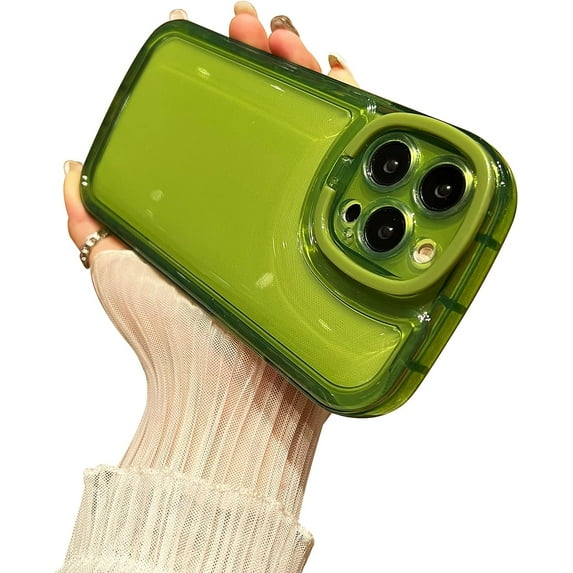 Compatible with iPhone 13 Pro Phone Case, Cute Clear with Camera Holder Protective Case, Design for Women/Girls Soft TPU Shockproof Creative Cases for iPhone 13 Pro-Green