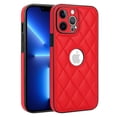 thumbnail image 1 of Compatible WIth iPhone 13 Pro Phone Case with Logo Window,Trendy Diamond-checkered Pattern PU Leather Soft TPU Ultra Slim Anti-fall Shockproof Protective Back Cover Phone Case,Red, 1 of 7
