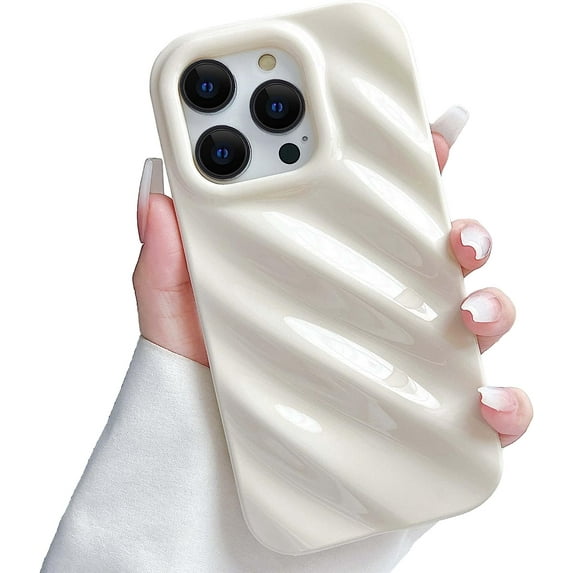 Compatible with iPhone 13 Pro Phone Case Luxury 3D Water Ripple Shape Pattern Camera Lens Protection Shockproof Soft TPU Case for Women Girls Slim Phone Case (White)