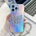 thumbnail image 1 of Compatible with iPhone 13 Pro Plating Frosted Case, with Colourful Laser Back and Butterfly Kickstand for Women Girls Cute Protective Phone Case Cover with Hand Chain Bracelet, B, 1 of 10