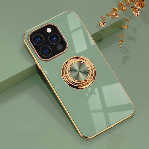 Compatible with iPhone 13 Pro Ring Holder Stand Case Glitter Plating Rose Gold Edge 360 Rotation Kickstand for Women Slim Soft Flexible TPU Protective Cover Case - 6.1 Inch (2021), LightGreen