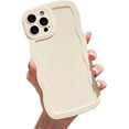 thumbnail image 1 of Compatible with iPhone 13 Pro Solid Beige Color Case, Cute Aesthetic Curly Wave Frame Design, Slim Soft Full Camera Protection Phone Cover for Women Girls, 1 of 8