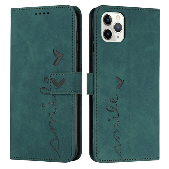 Compatible With iPhone 13 Pro Wallet Case Full Coverage Dustproof Anti-Fingerprint Anti-Scratch Kickstand Shockproof Comfortable Hand Feeling Wrist Strap Phone Case for Women or Men,Green