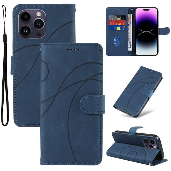 Compatible with iPhone 13 Pro Wallet Case, Protective Vintage Premium PU Leather Flip with Card Holders Kickstand & Wrist Strap Folio Case Cover for Men Women for iPhone 13 Pro, Darkblue