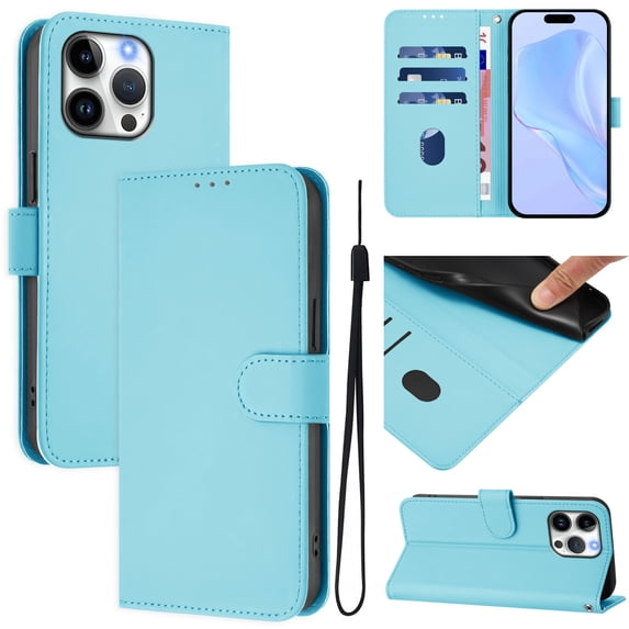 Compatible with iPhone 13 Pro Wallet Case with RFID Blocking Credit Card Holder, PU Leather Folio Flip Kickstand Protective Shockproof Anti-fall Phone Case Cover Women Men,Skyblue