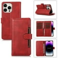 thumbnail image 1 of Compatible with iPhone 13 Pro Wallet Case,RFID Blocking PU Leather Folio Magnetic Closure Protective Cover with Wrist Strap Outer Slide Credit Card Holder Kickstand Men Women,Red, 1 of 11