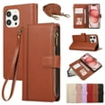 thumbnail image 1 of Compatible with iPhone 13 Pro Wallet Case and Wrist Strap Protector PU Leather Flip Credit Card Holder Purse Stand Cell Accessories Shockproof Phone Cover for Women Men,Brown, 1 of 9